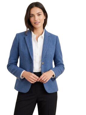 J.crew Schoolboy Blue Herringbone Blazer Gold Button Pockets Size 2